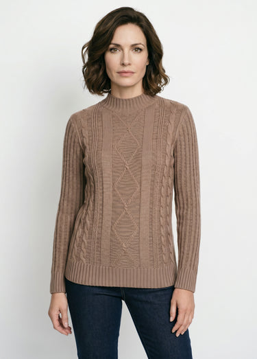 Pull chaud style irlandais col montant Taupe