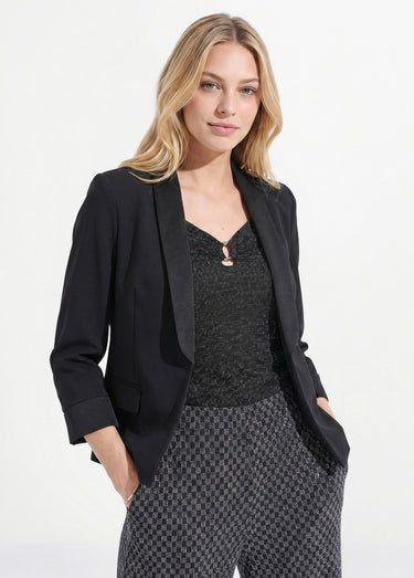 Veste unie courte smocking manches 3/4 Noir
