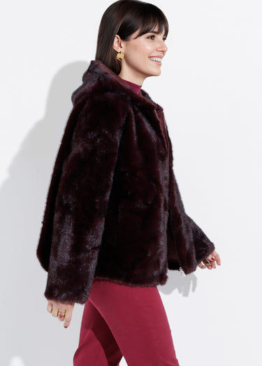 Blouson en fausse fourrure à capuche Bordeaux