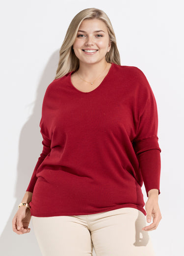 Pull maille fine jauge épaules descendues Rouge