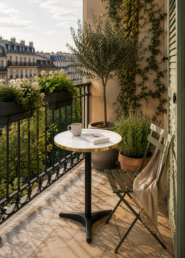 Table bistro ronde 60 cm, aspect marbre Noir / Blanc