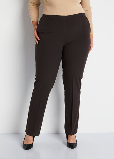 Pantalon droit taille semi-élastiquée Marron