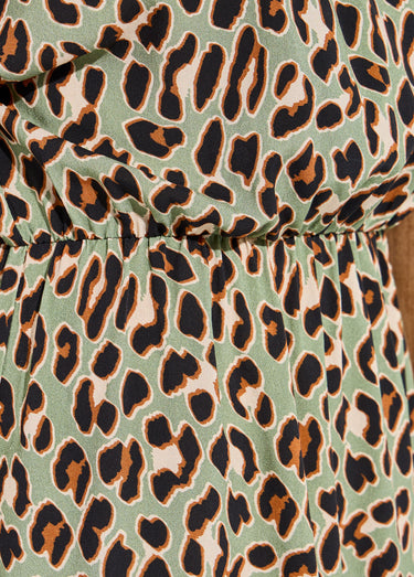 Robe longue cache-coeur motif léopard Kaki / Noir