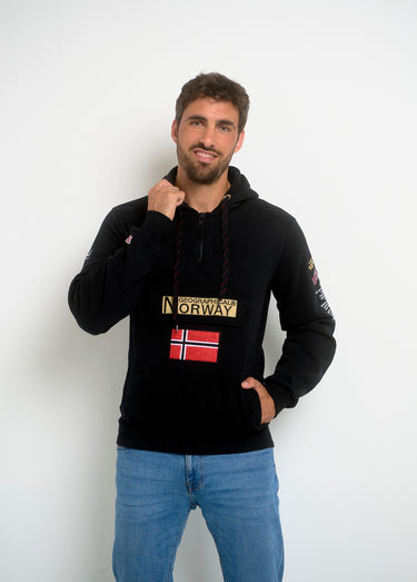 Sweat à capuche demi zip manches longues Noir