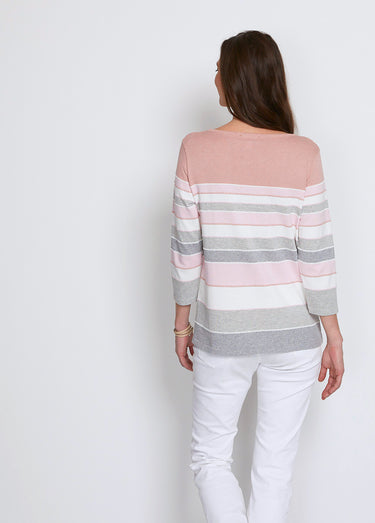 Pull maille jacquard fantaisie Rayé rose