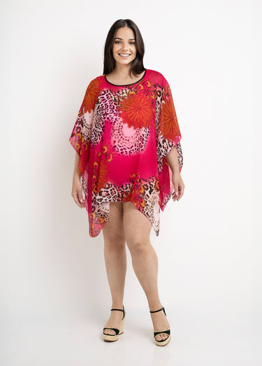 Tunique de plage en voile, motif animalier Fuchsia