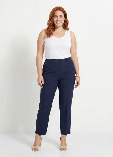 Pantalon droit uni taille semi élastiquée Marine