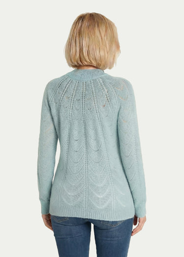 Pull maille chinée ajourée col rond Aqua