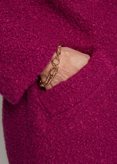 Manteau tissu bouclette mi-long boutonné Fuchsia