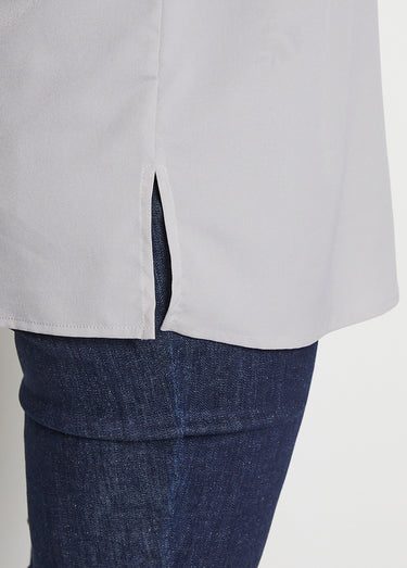 Top long manches courtes broderies col rond Argent
