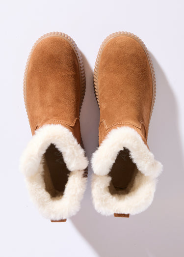 Boots en cuir fourrées, semelle épaisse Camel