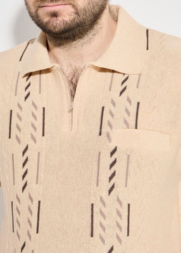 Pull col polo zippé manches courtes Beige