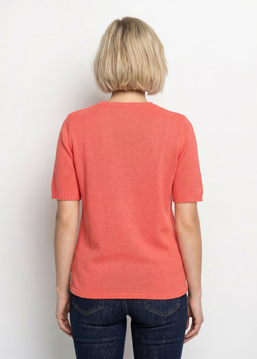 Pull ajouré perlé manches courtes Corail