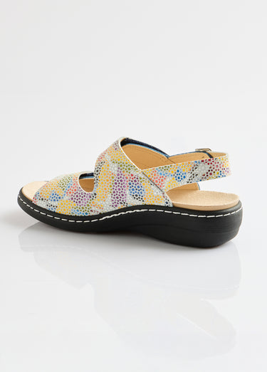 Sandales grande largeur cuir Imprime/Bleu