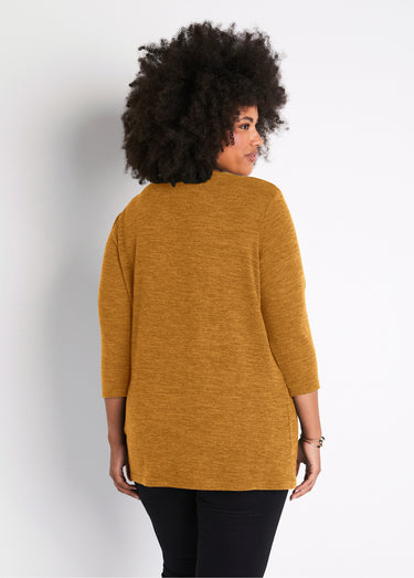 T-shirt long évasé manches 3/4 col rond Uni Miel