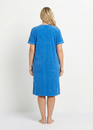 Peignoir de bain éponge coton uni zippé Bleu