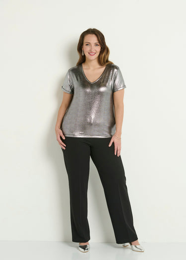 T-shirt pailleté fluide manches courtes Argente