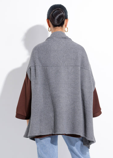 Poncho cape chaud maille avec laine Gris