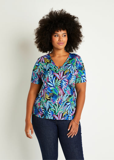 T-shirt manches courtes uni ou imprimé Imprime/Bleu