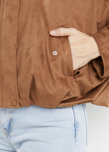 Blouson zippé suédine taille resserrée Camel