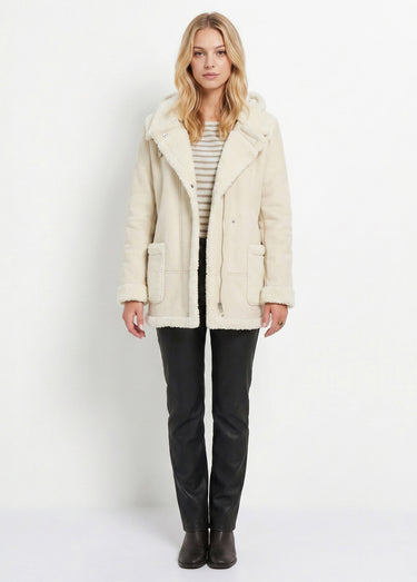 Manteau façon peau lainée à capuche Peau Lainée