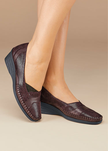 Mocassins cuir largeur confort bi-matière Bordeaux