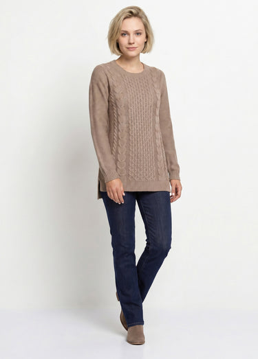Pull-tunique jersey envers et torsades Taupe