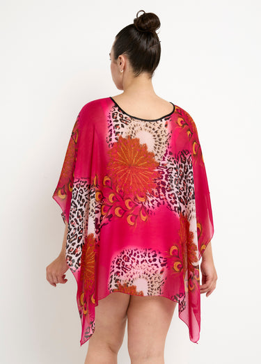 Tunique de plage en voile, motif animalier Fuchsia