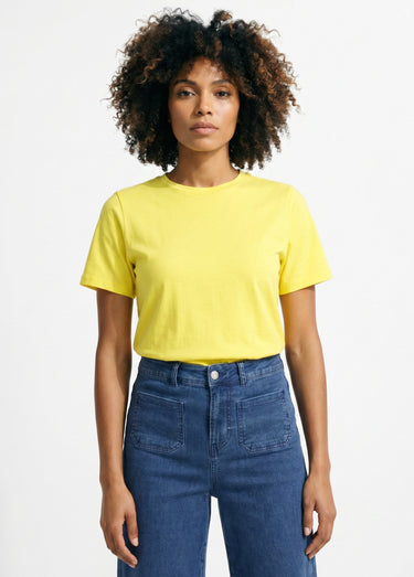 T-shirt pur coton col rond, essentiel Jaune