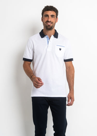 Polo manches courtes détails contrastés Blanc