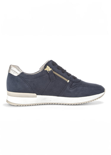 Baskets sportwear en cuir, lacets et zips Bleu