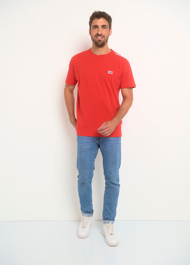 T-shirt col rond inscription épaule Rouge