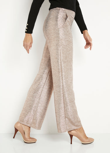 Pantalon large taille élastiquée maille brillante Cuivre