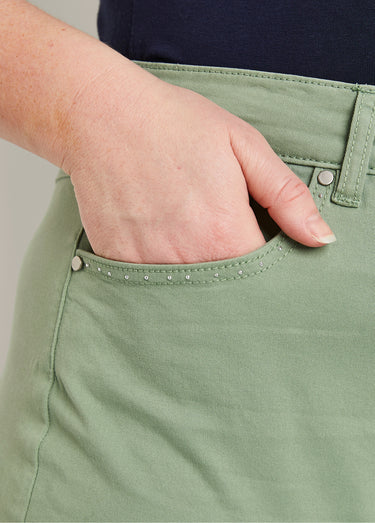 Pantalon droit coton stretch 5 poches Tilleul