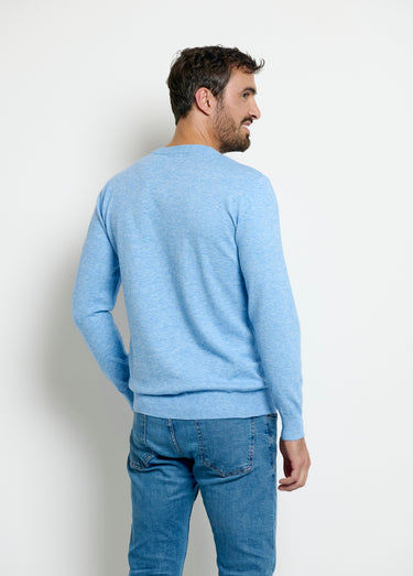 Pull col rond homme maille fine jauge Bleu Chine
