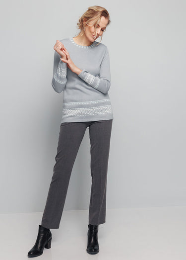 Pull-tunique doux mi-long jacquard col rond Gris