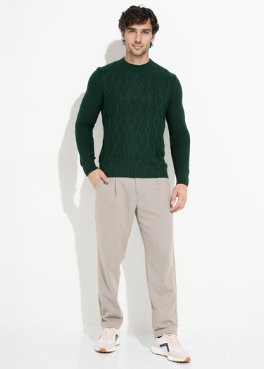 Pull irlandais chaud avec laine col rond Vert