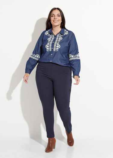 Chemisier denim broderies contrastantes Bleu Jean