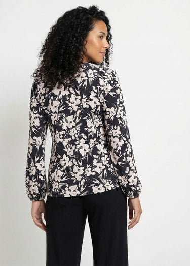T-shirt col V boutonné évasé imprimé Noir