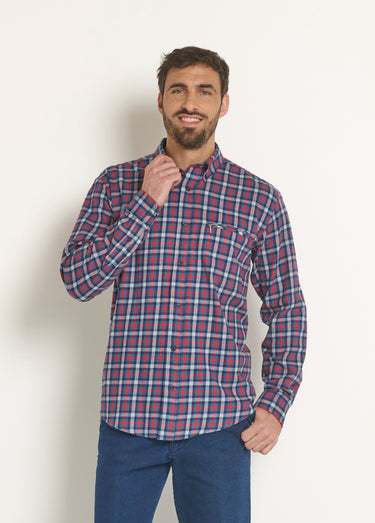 Chemise flanelle détails contrastants, foncé Carreaux Rouge