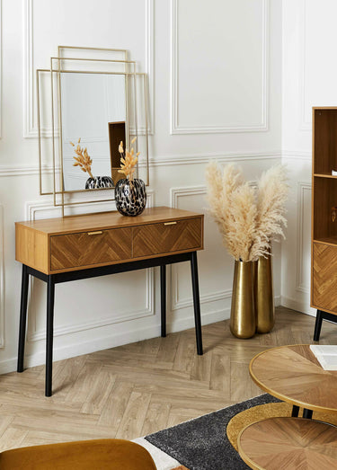 Console bois façon chevrons, 2 tiroirs Marron/Noir