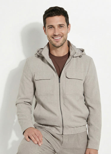 Veste casual avec col montant et capuche Beige