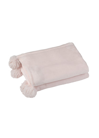 Plaid chaud à pompons en polaire Rose Clair