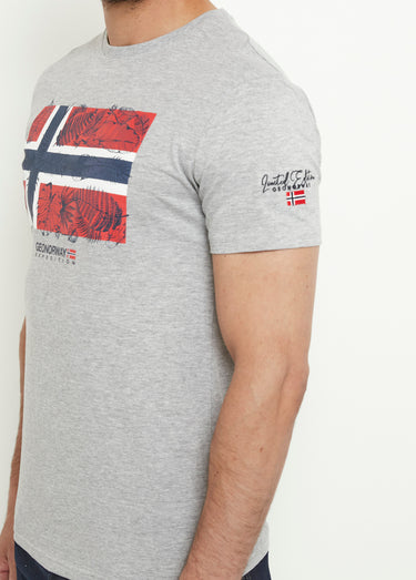 T-shirt col rond drapeau exotique Gris