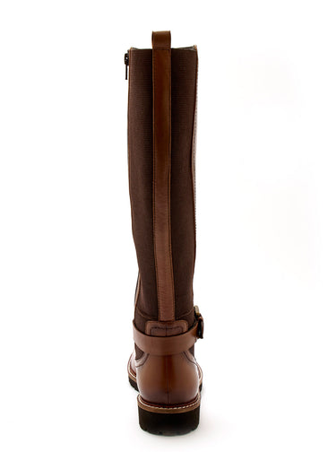 Bottes cavalières en cuir, talon plat Marron