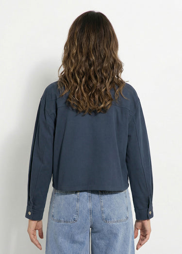 Veste courte en denim, détails ajourés Marine
