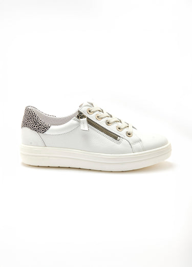 Baskets cuir lacets et zip, détail talon Blanc