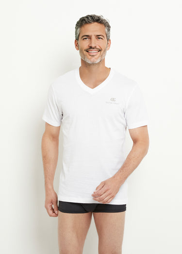 T-shirt col V manches courtes clair Blanc
