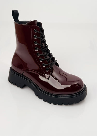 Bottines vernies style Combat boots Bordeaux