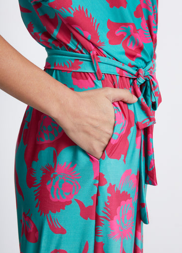Combinaison jupe-culotte maille extensible Vert/Rose